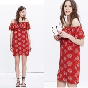 Madewell Palmflower Silk Off Shoulder Dress